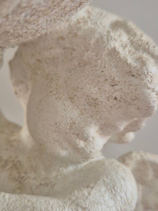 Séraphine cherub pedestal hand painted in Annie Sloan Old White with Salt Wash stone texture finish