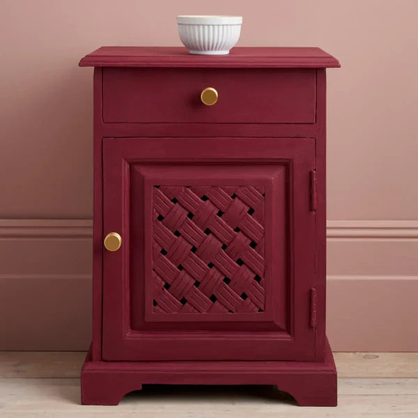 Bedside table painted in Annie Sloan Burgundy
