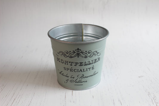 Vintage Duck Egg Blue Tin - Hand-Painted Planter with French Label Transfer