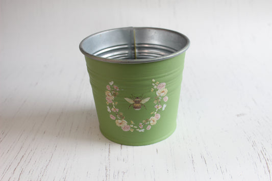 Vintage Green Bee Tin - Hand-Painted Planter with Prima Transfer