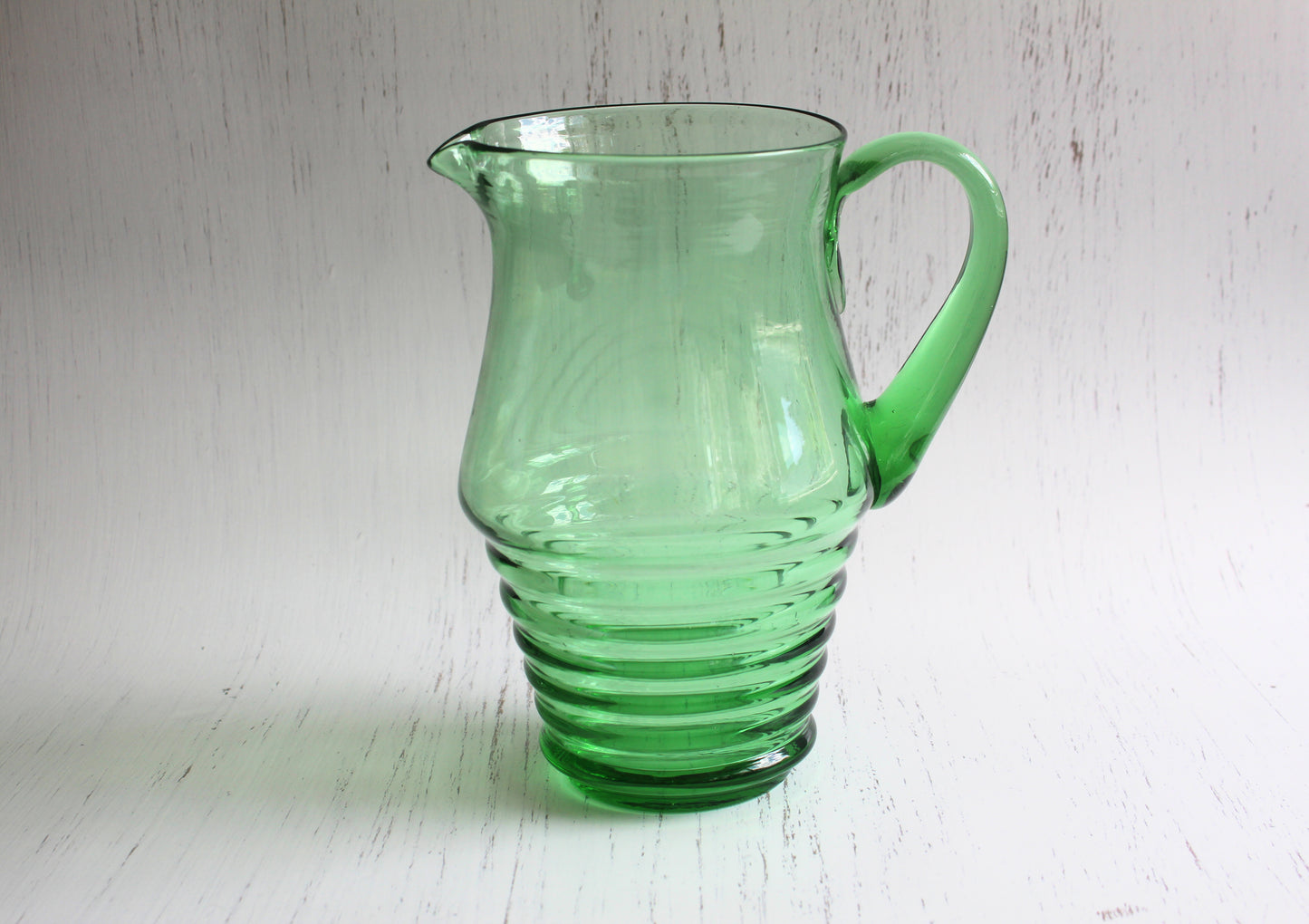Vintage Anchor Hocking Manhattan Uranium Glass Jug - Rare 1938-1943 Art Deco Tilt Ball Pitcher