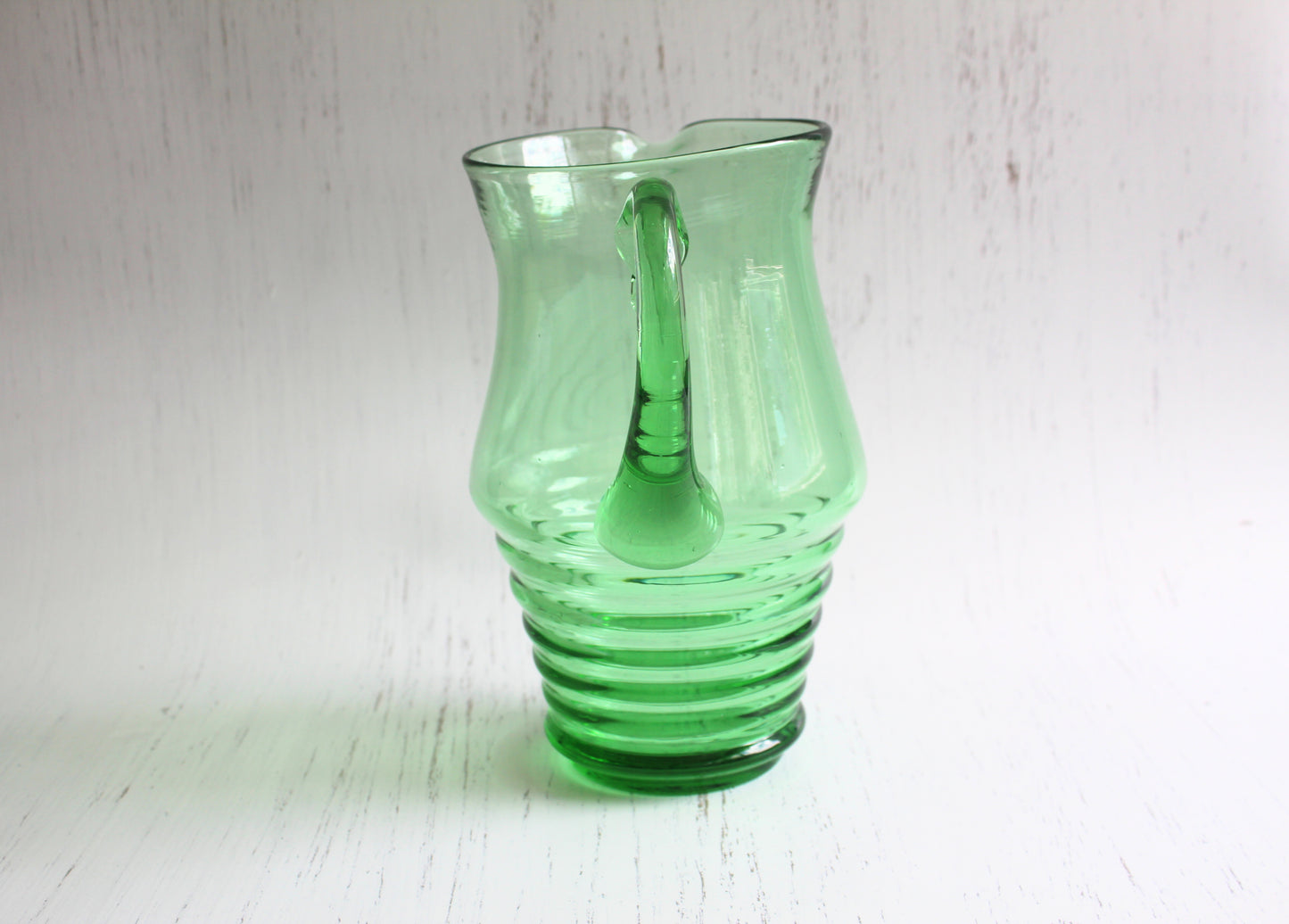 Vintage Anchor Hocking Manhattan Uranium Glass Jug - Rare 1938-1943 Art Deco Tilt Ball Pitcher