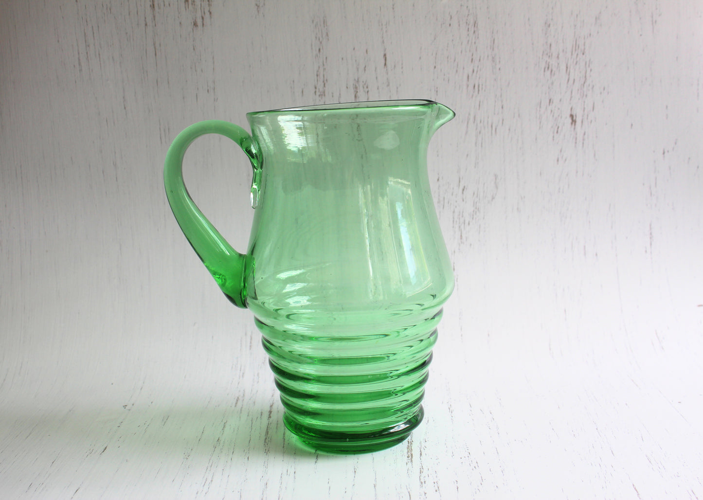 Vintage Anchor Hocking Manhattan Uranium Glass Jug - Rare 1938-1943 Art Deco Tilt Ball Pitcher