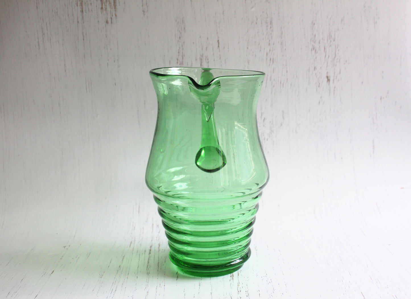 Vintage Anchor Hocking Manhattan Uranium Glass Jug - Rare 1938-1943 Art Deco Tilt Ball Pitcher