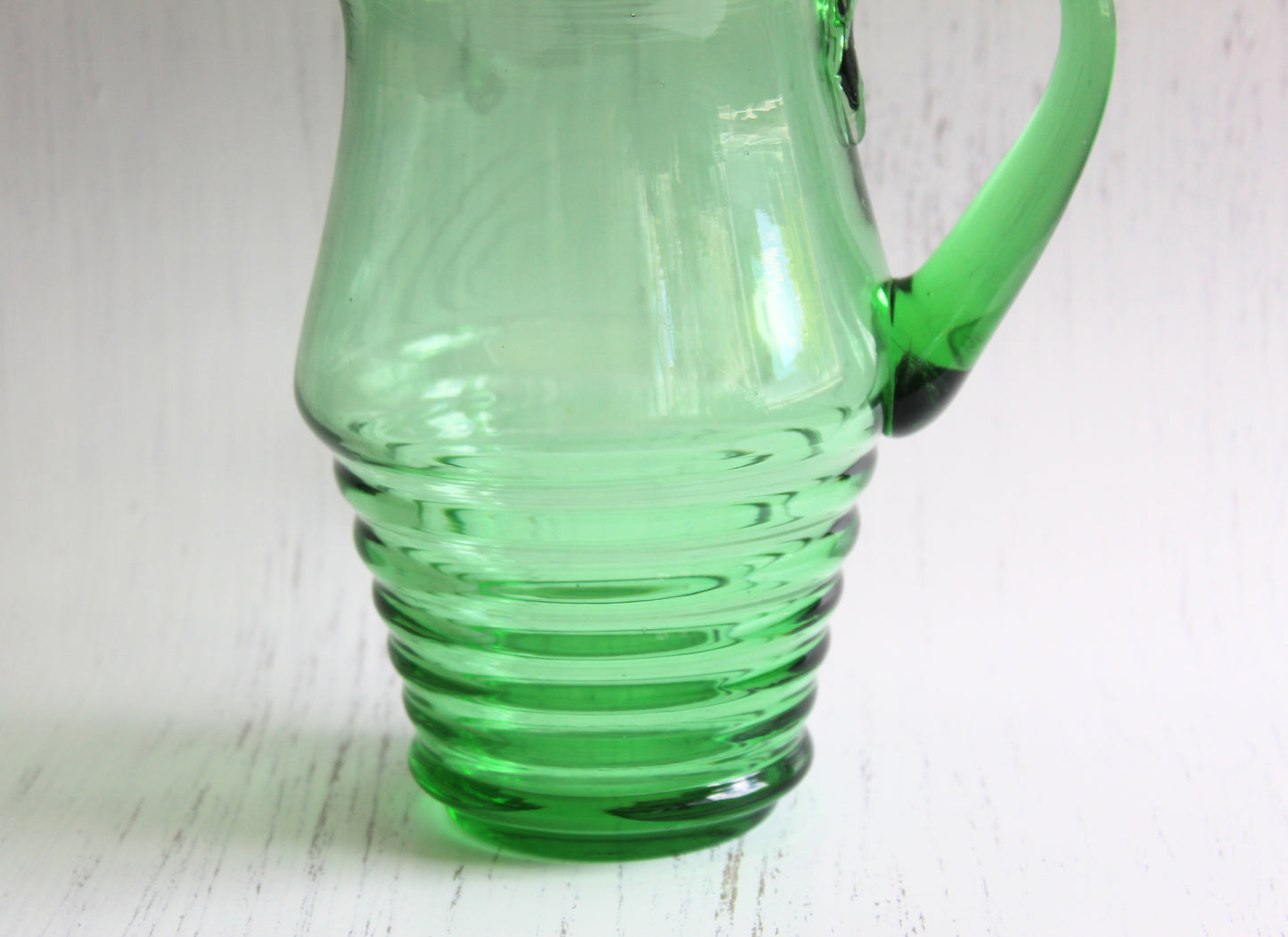 Vintage Anchor Hocking Manhattan Uranium Glass Jug - Rare 1938-1943 Art Deco Tilt Ball Pitcher
