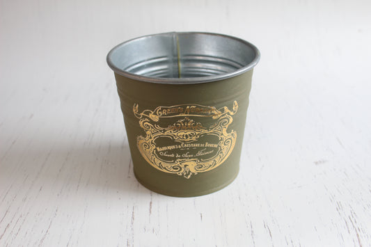 Vintage Olive & Gold Tin - Hand-Painted Planter with Gilded Memories Transfer
