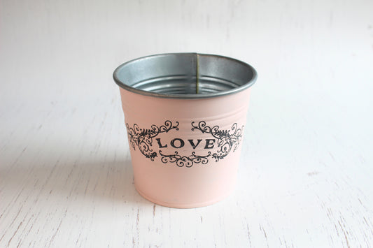 Vintage Pink Love Tin - Hand-Painted Planter with French Label Transfer