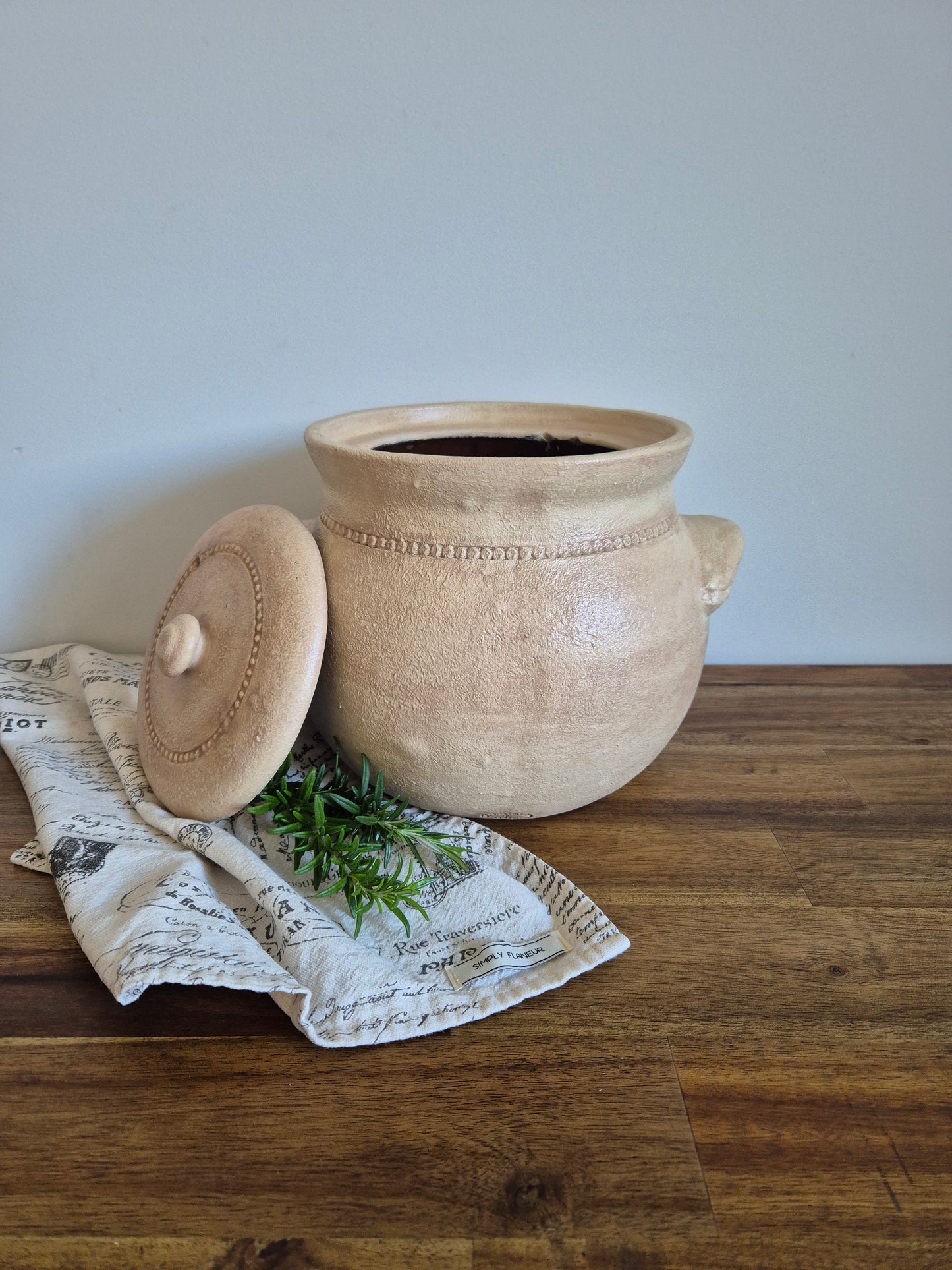 Revamped Bendigo Pottery Lidded Crock — Old Ochre & Saltwash Finish