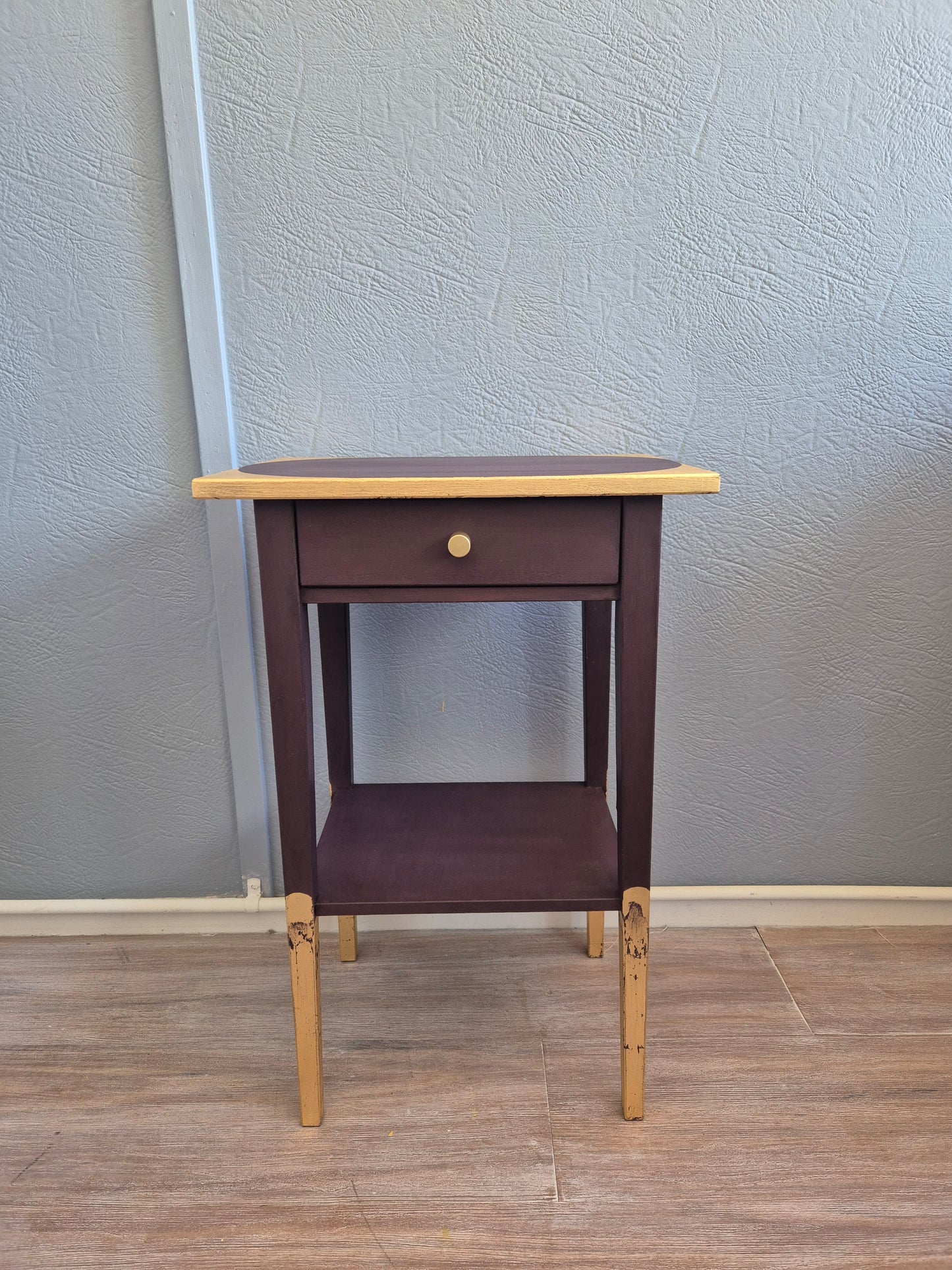 Hand-Painted Tyrian Plum Side Table with Gold Leaf Top & Accents