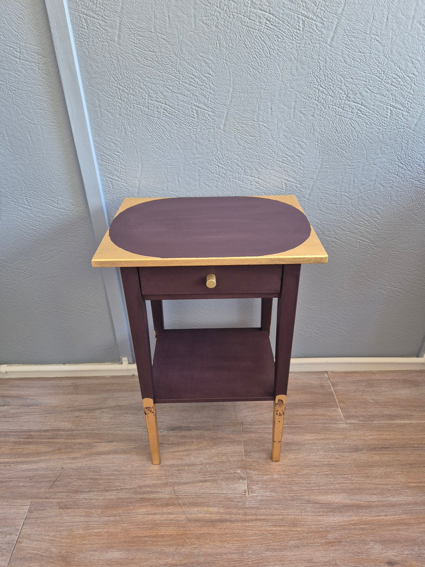 Hand-Painted Tyrian Plum Side Table with Gold Leaf Top & Accents